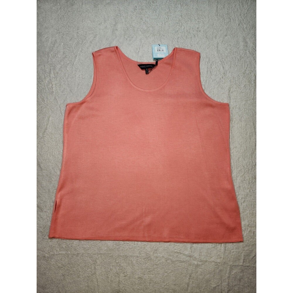 NWT Ming Wang Knit Top Plus Size 1X Coral Peach LT1200DL Luxury Office Wear